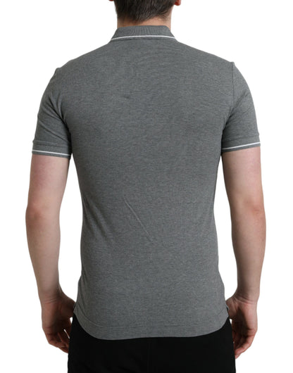 Dolce &amp;amp; Gabbana Grå Krage Kortärmad Kront-T-shirt