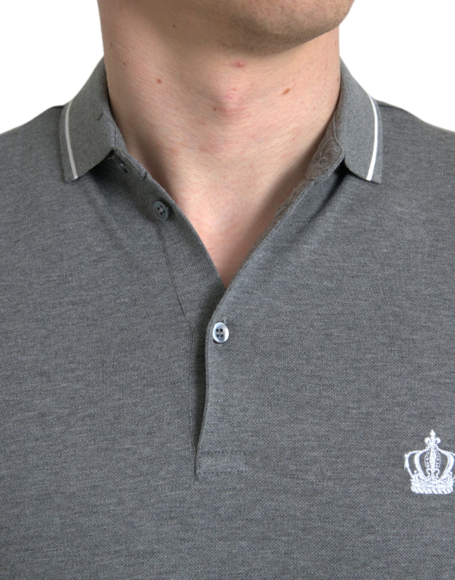 Dolce &amp;amp; Gabbana Grå Krage Kortärmad Kront-T-shirt