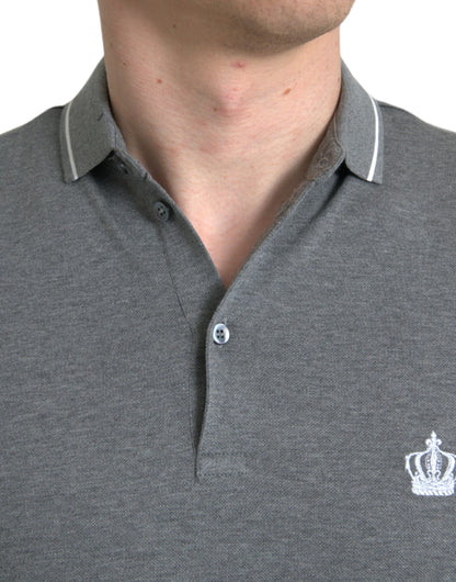 Dolce &amp;amp; Gabbana Grå Krage Kortärmad Kront-T-shirt