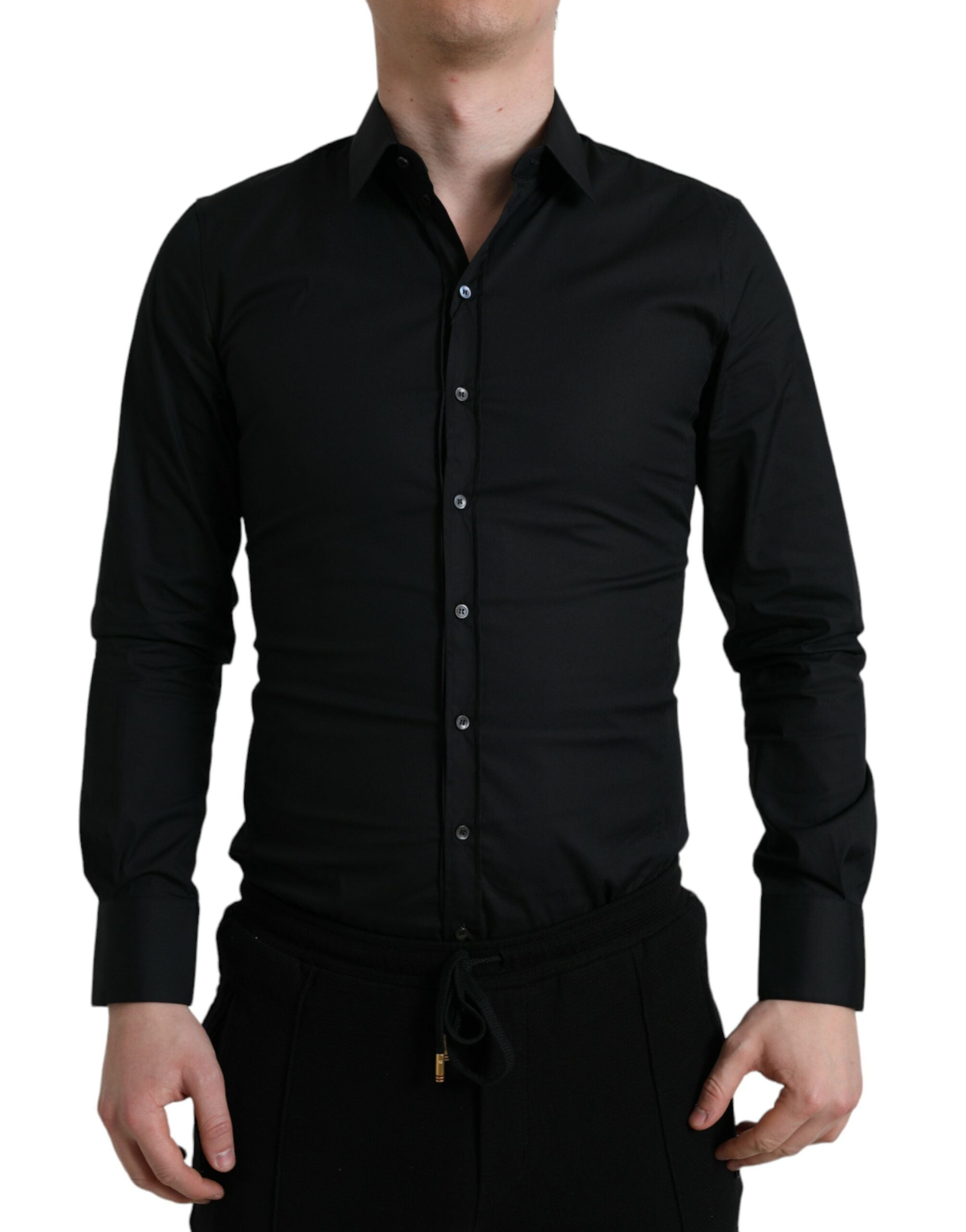 Dolce &amp;amp; Gabbana svart bomullsstretchig smal formell skjorta