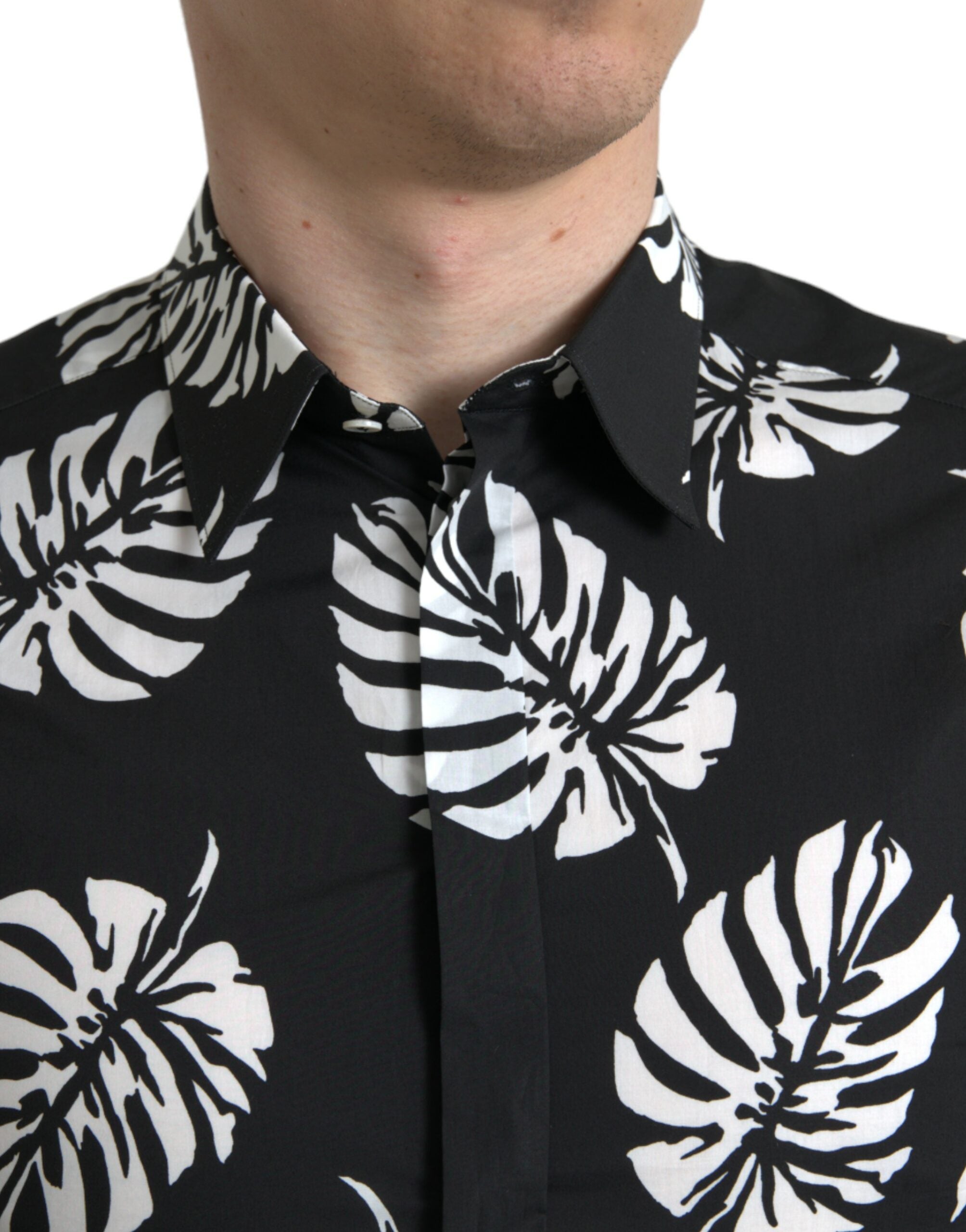Dolce &amp;amp; Gabbana Black Leaf Cotton Herr Formell Guldskjorta