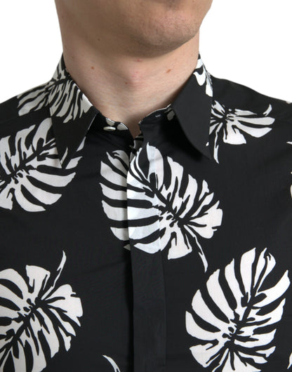Dolce &amp;amp; Gabbana Black Leaf Cotton Herr Formell Guldskjorta