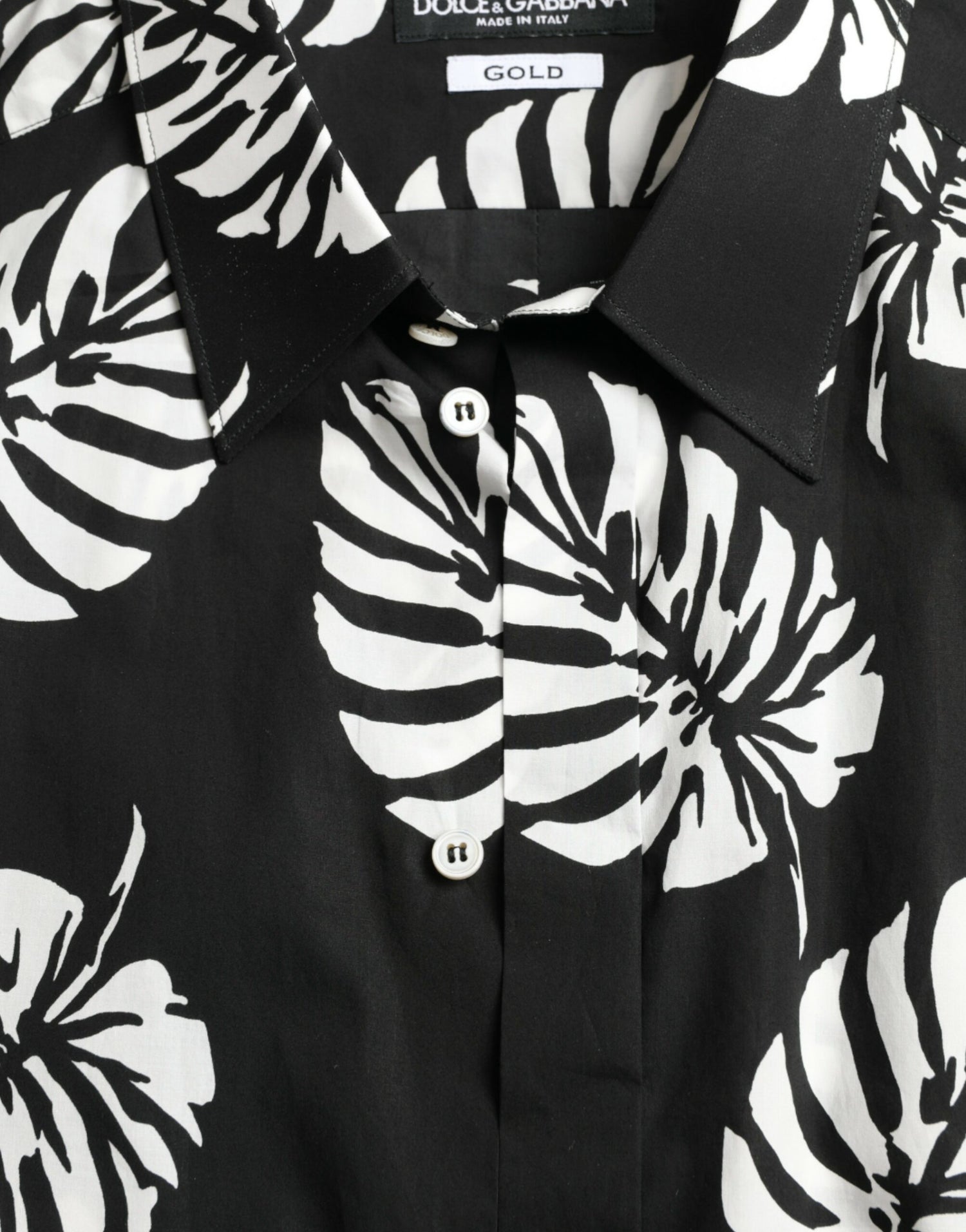 Dolce &amp;amp; Gabbana Black Leaf Cotton Herr Formell Guldskjorta