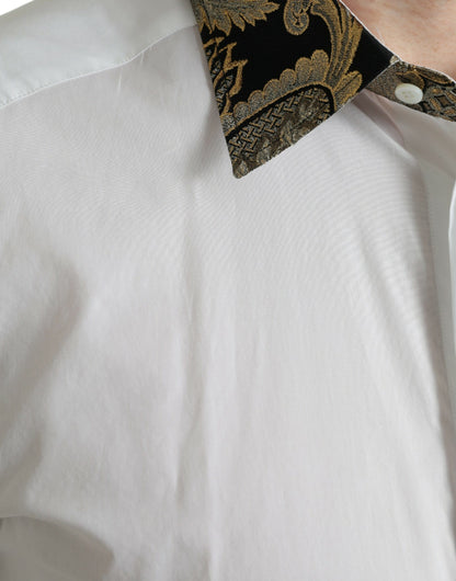 Dolce &amp;amp; Gabbana Vit Bomull Jacquard Formell Guldfärgad Klänningskjorta