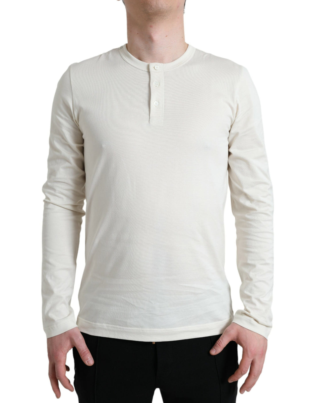 Dolce &amp;amp; Gabbana Off White Bomull Henley Pullover Tröja