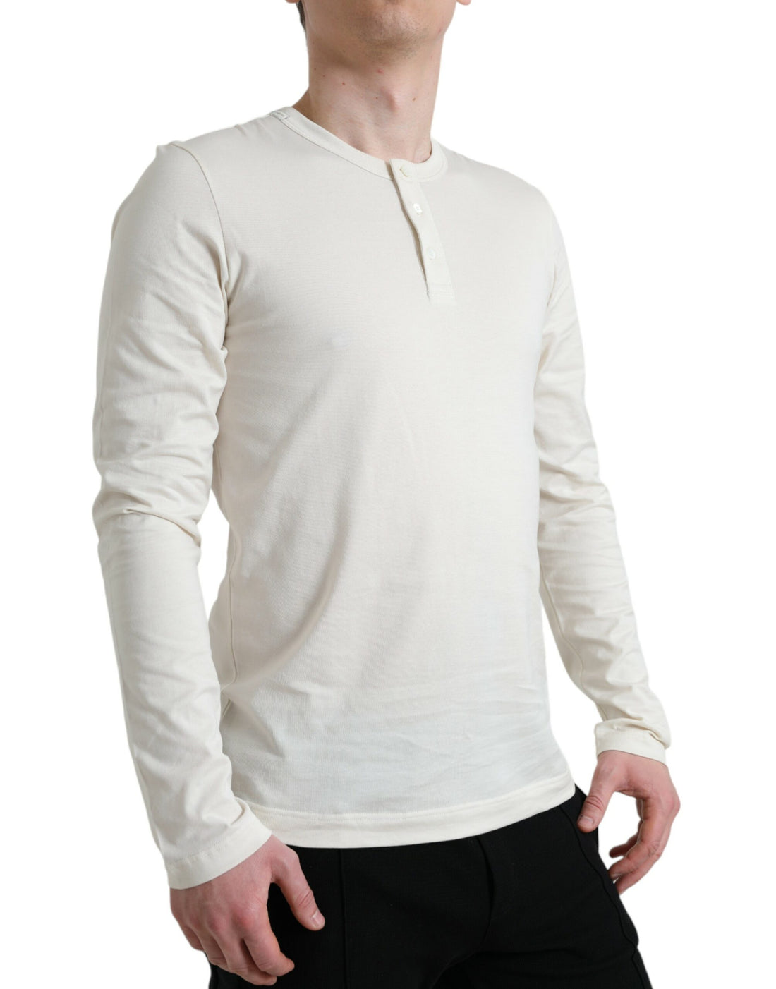 Dolce &amp;amp; Gabbana Off White Bomull Henley Pullover Tröja