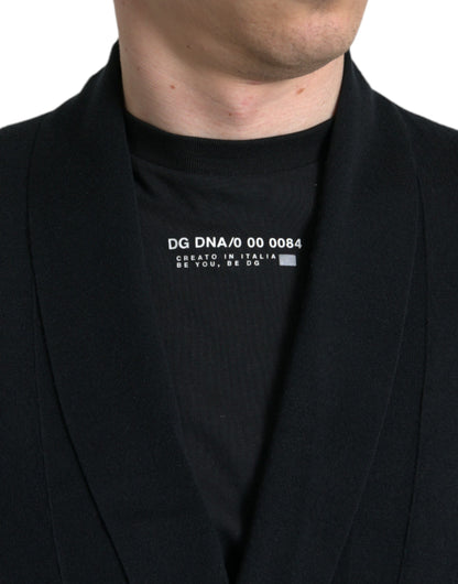 Dolce &amp;amp; Gabbana Svart Kashmir Långärmad Omlottbadrock Med Bälte
