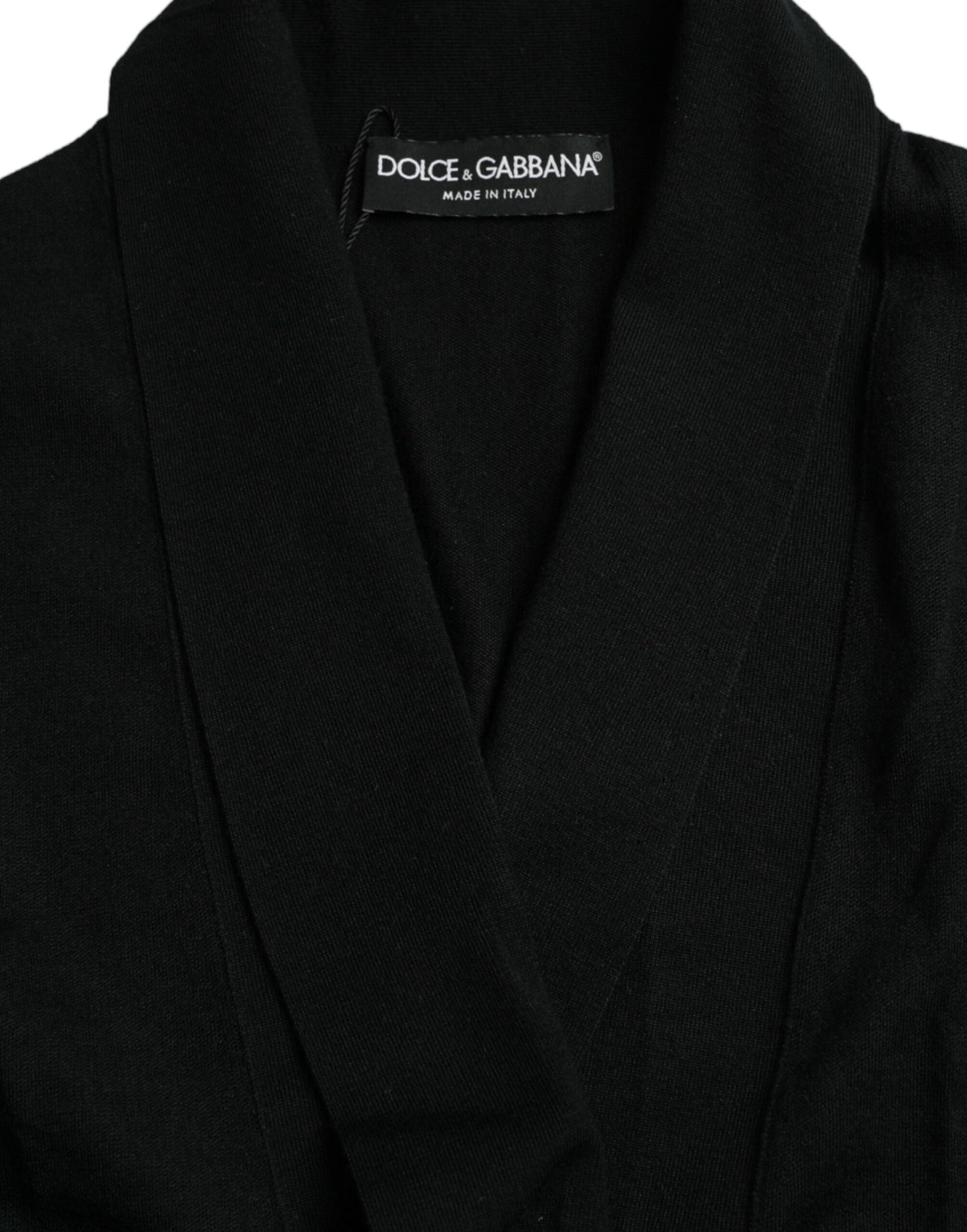 Dolce &amp;amp; Gabbana Svart Kashmir Långärmad Omlottbadrock Med Bälte