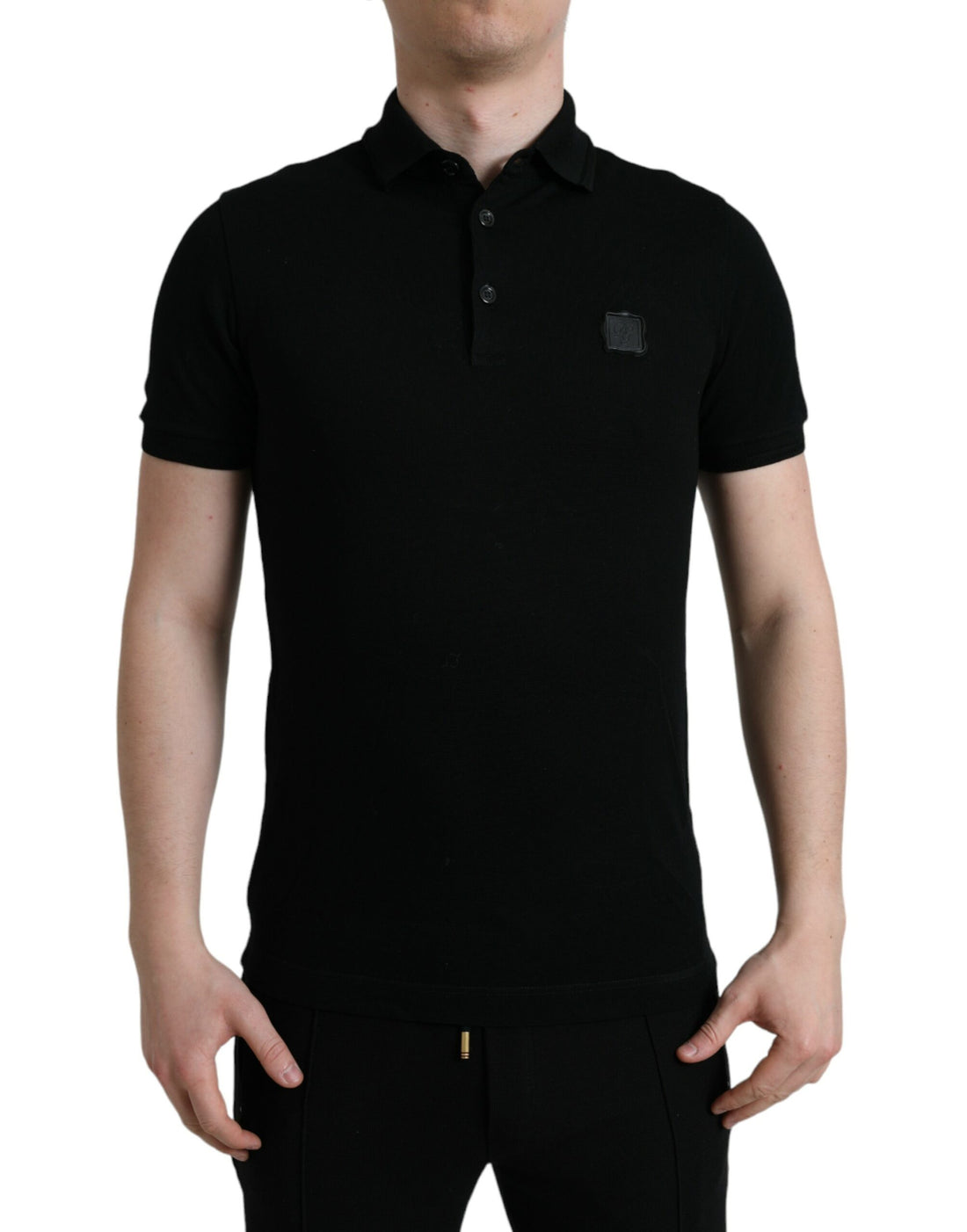 Dolce &amp;amp; Gabbana svart t-shirt med logotyp och krage, kortärmad