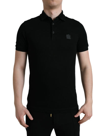 Dolce &amp;amp; Gabbana svart t-shirt med logotyp och krage, kortärmad