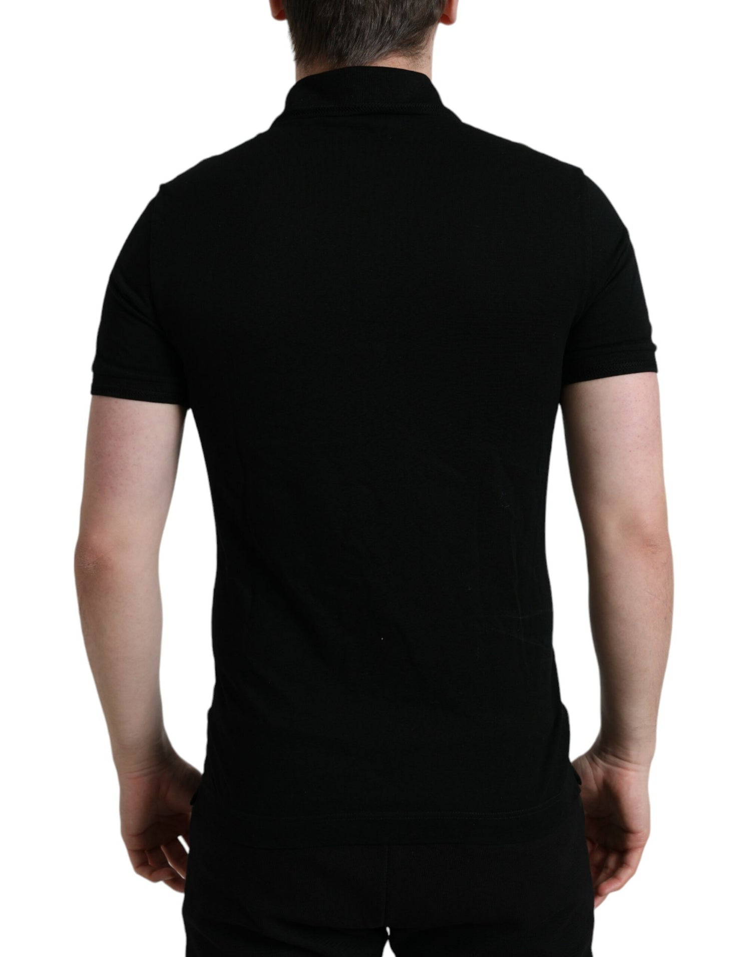 Dolce &amp;amp; Gabbana svart t-shirt med logotyp och krage, kortärmad