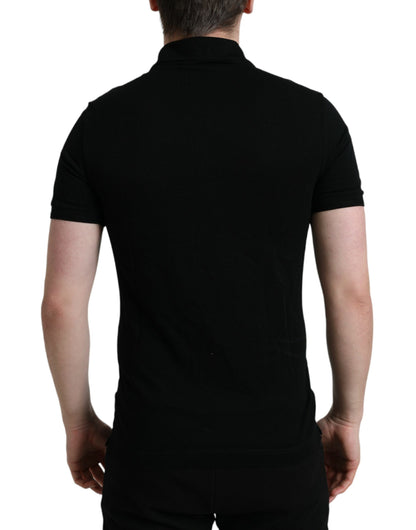 Dolce &amp;amp; Gabbana svart t-shirt med logotyp och krage, kortärmad