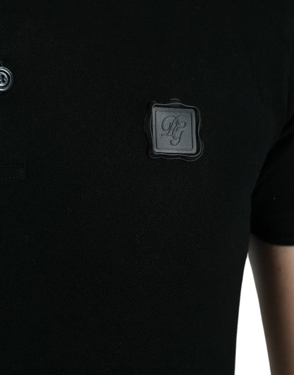 Dolce &amp;amp; Gabbana svart t-shirt med logotyp och krage, kortärmad
