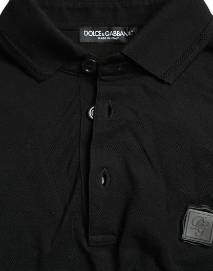 Dolce &amp;amp; Gabbana svart t-shirt med logotyp och krage, kortärmad