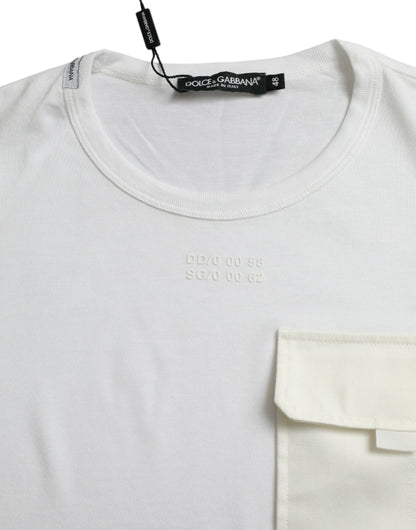 Dolce &amp;amp; Gabbana Vit bomulls-t-shirt med korta ärmar och fickor