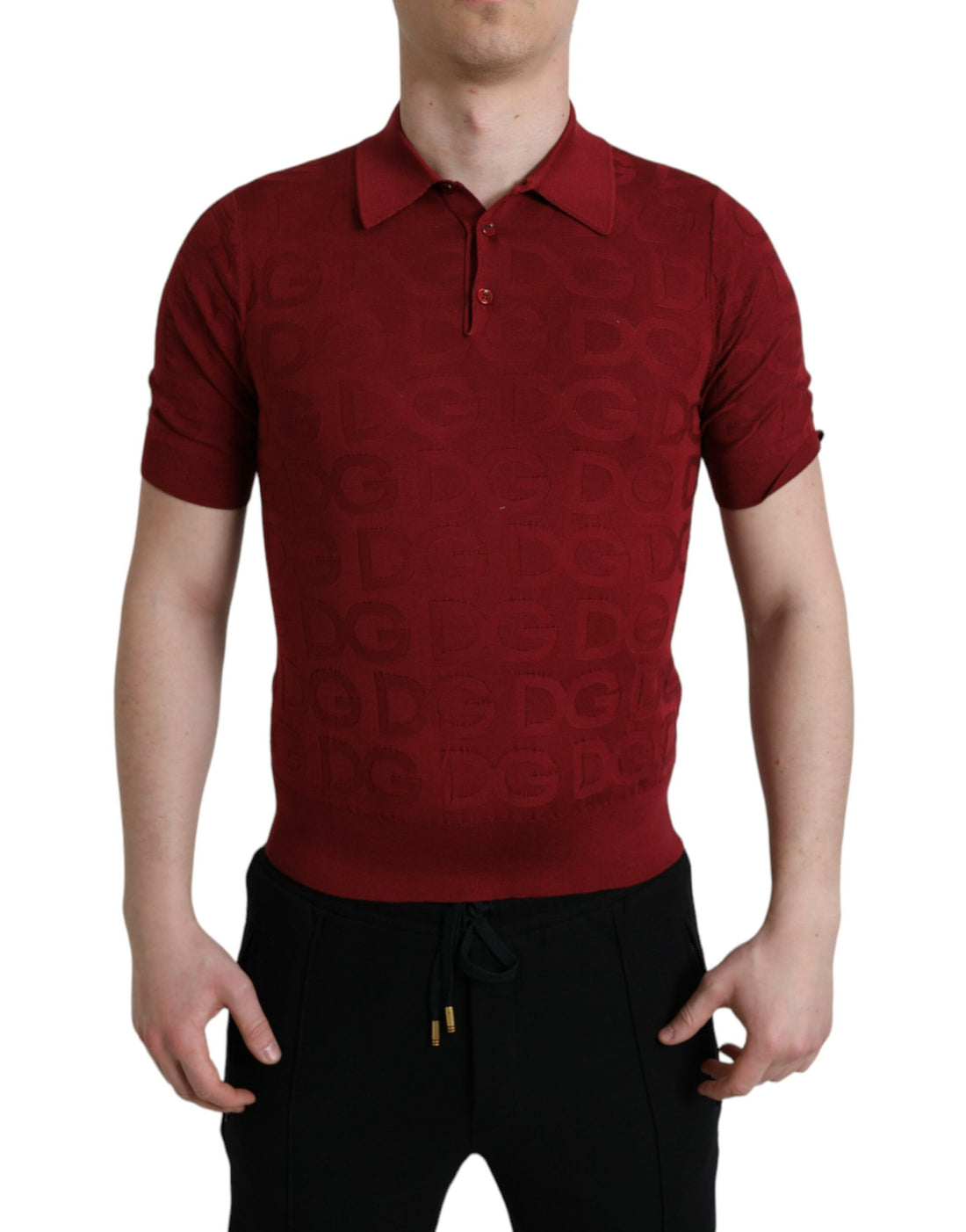 Dolce &amp;amp; Gabbana Rödbrun Krage Kortärmad Siden-T-shirt