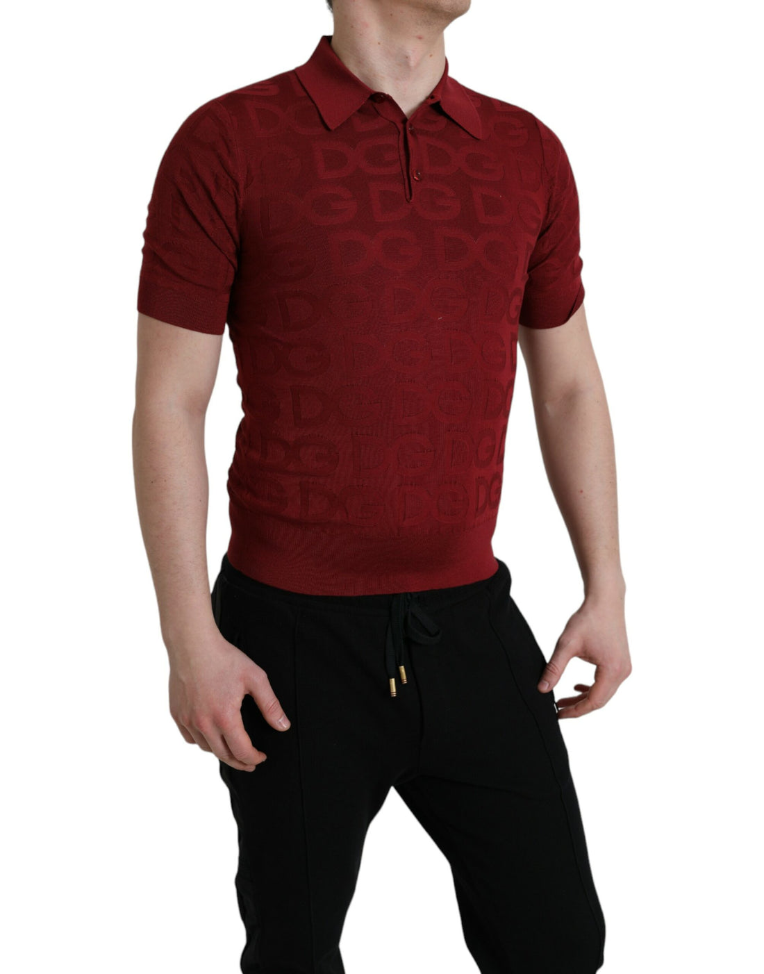 Dolce &amp;amp; Gabbana Rödbrun Krage Kortärmad Siden-T-shirt