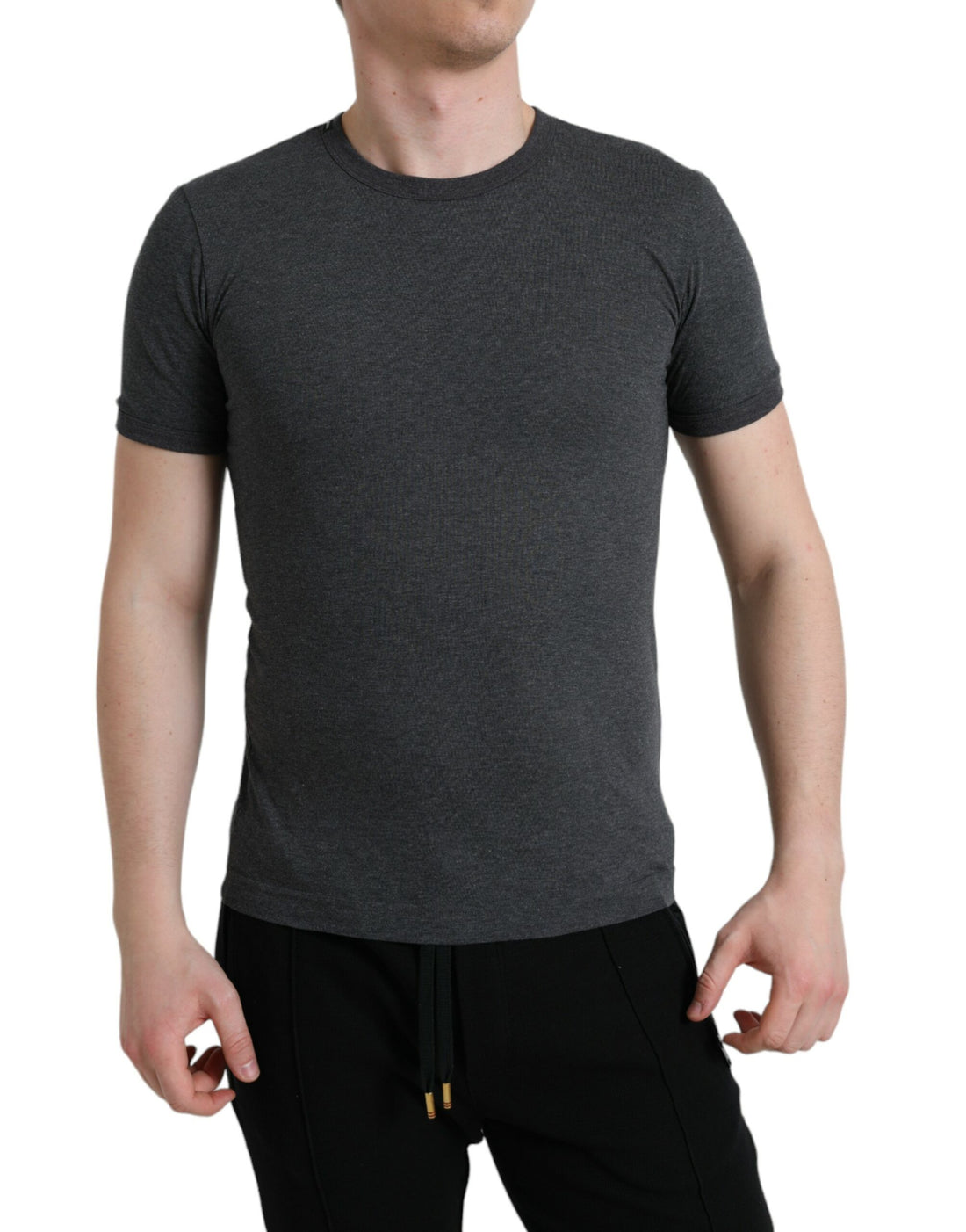 Dolce &amp;amp; Gabbana Mörkgrå bomulls-t-shirt med rund hals