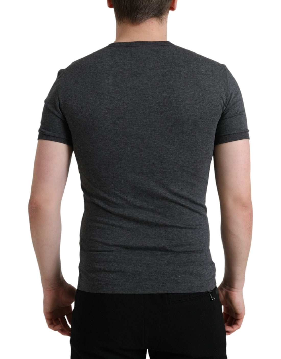 Dolce &amp;amp; Gabbana Mörkgrå bomulls-t-shirt med rund hals