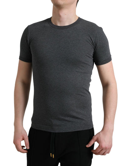 Dolce &amp;amp; Gabbana Mörkgrå bomulls-t-shirt med rund hals