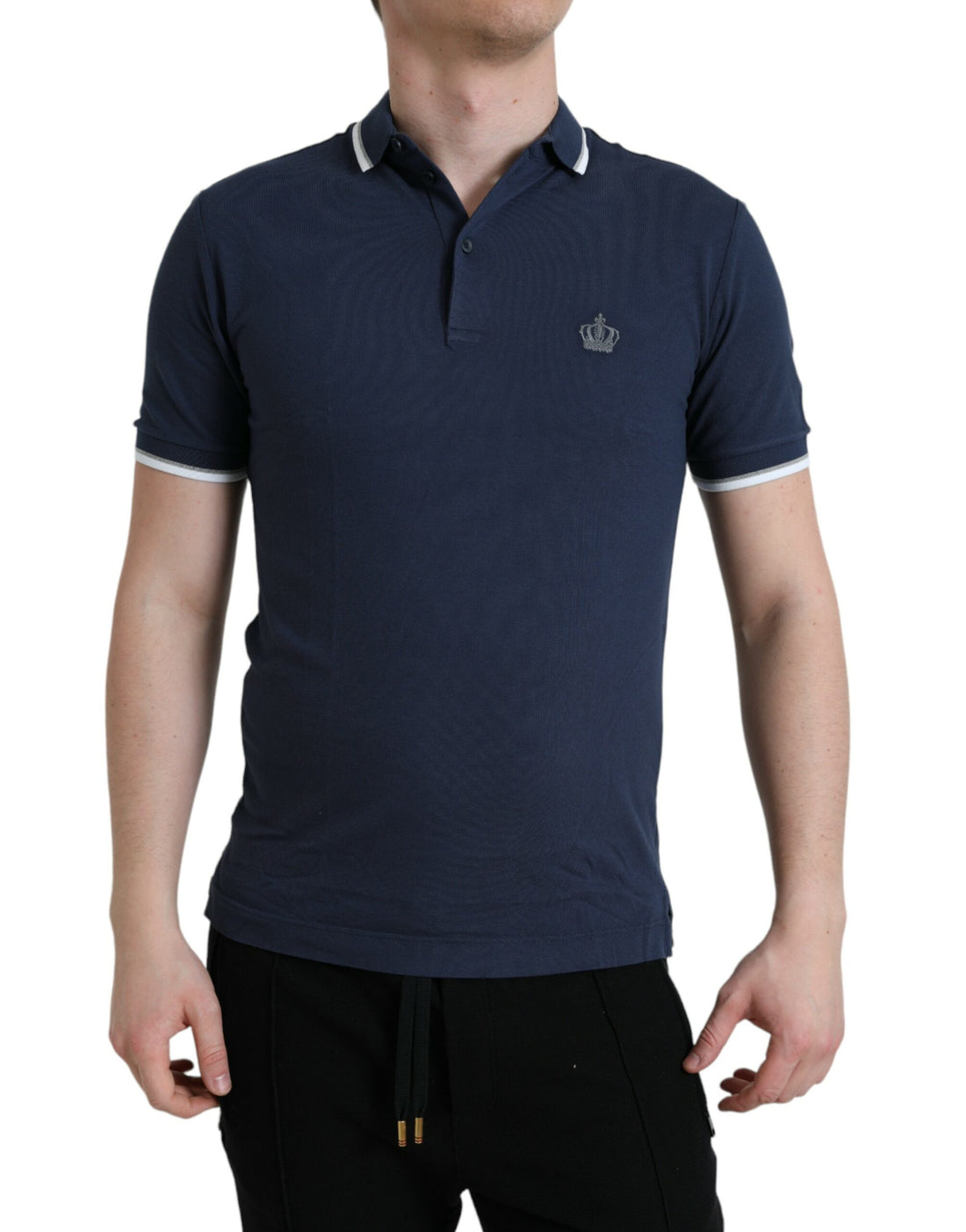 Dolce &amp;amp; Gabbana Blå Kronmärke Bomullskrage Herrpolo T-shirt