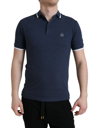 Dolce &amp;amp; Gabbana Blå Kronmärke Bomullskrage Herrpolo T-shirt
