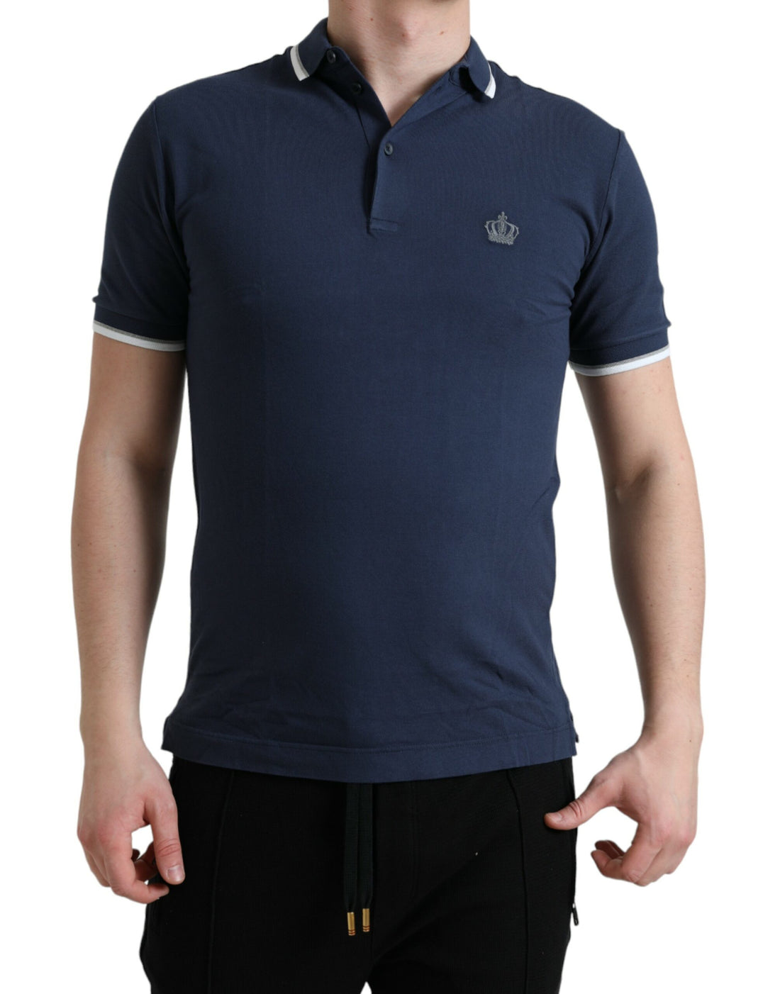 Dolce &amp;amp; Gabbana Blå Kronmärke Bomullskrage Herrpolo T-shirt
