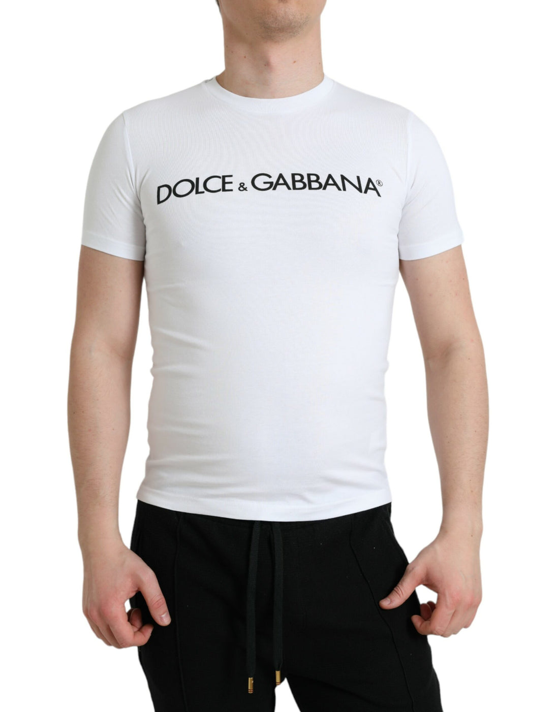 Dolce &amp;amp; Gabbana Vit Logotyptryckt Bomulls-T-shirt med Rund Hals