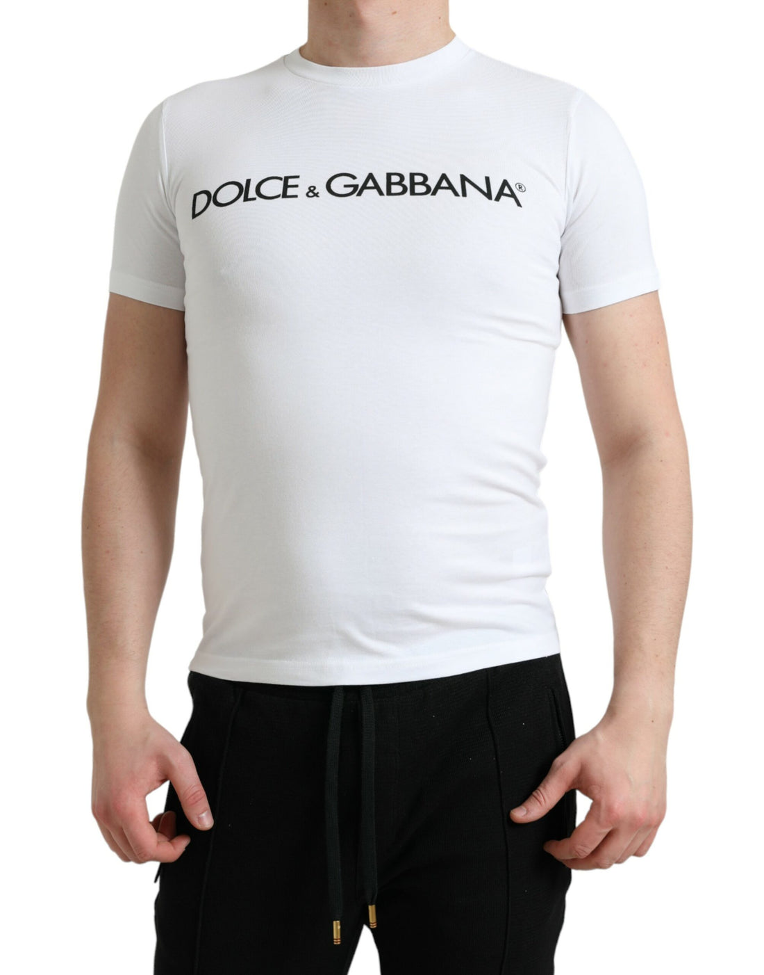 Dolce &amp;amp; Gabbana Vit Logotyptryckt Bomulls-T-shirt med Rund Hals