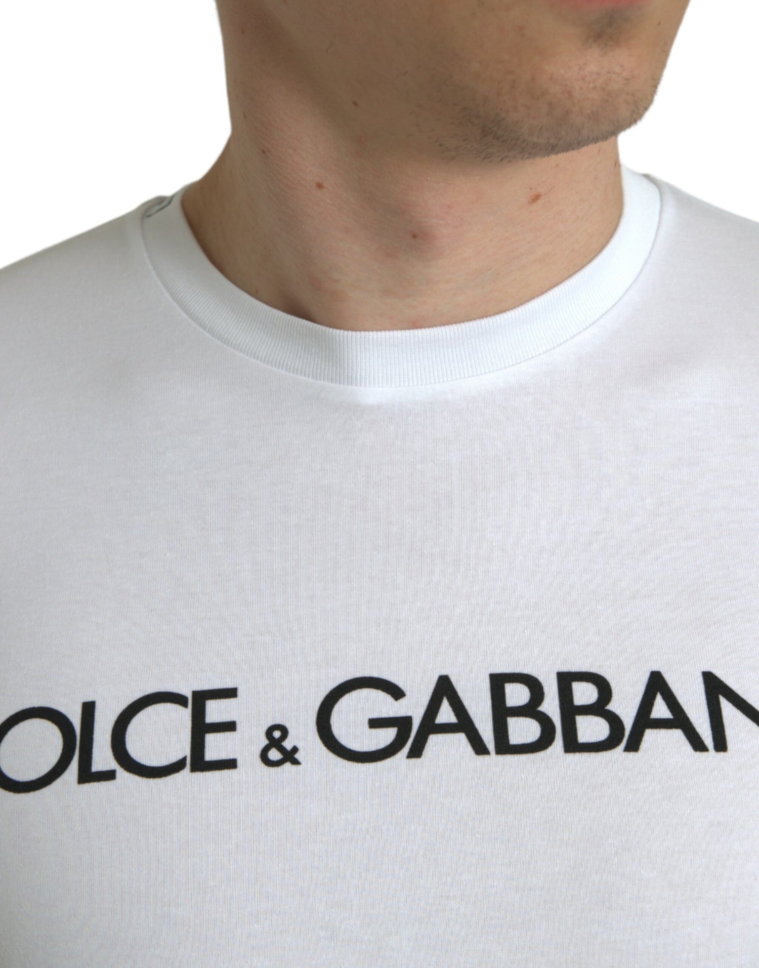 Dolce &amp;amp; Gabbana Vit Logotyptryckt Bomulls-T-shirt med Rund Hals