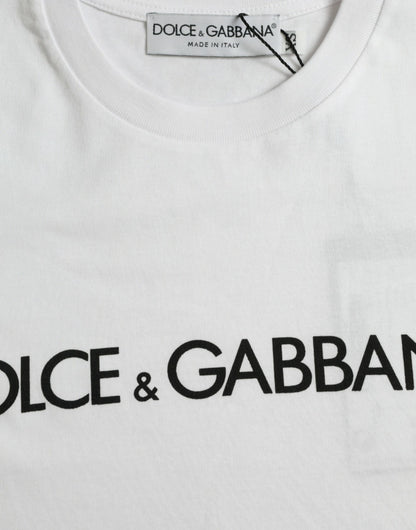 Dolce &amp;amp; Gabbana Vit Logotyptryckt Bomulls-T-shirt med Rund Hals