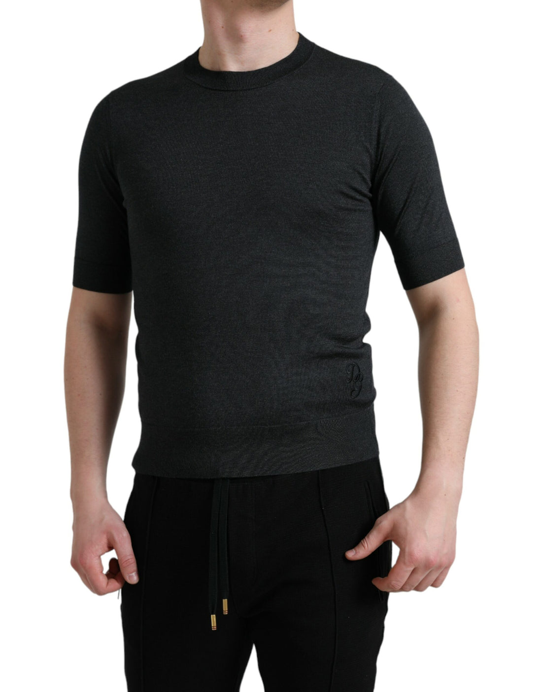 Dolce &amp;amp; Gabbana Mörkgrå Rundringad T-shirt Med Korta Ärmar