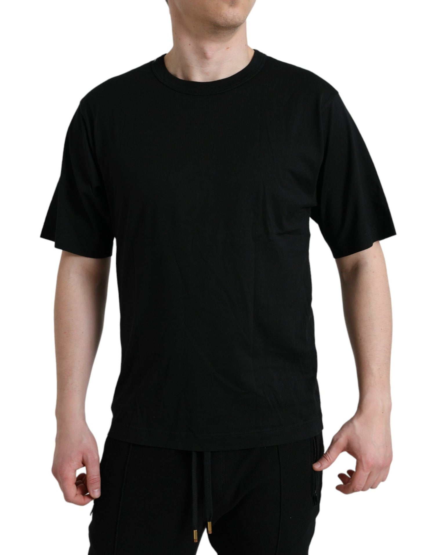Dolce &amp;amp; Gabbana svart t-shirt med präglad logotyp och rund halsringning, korta ärmar