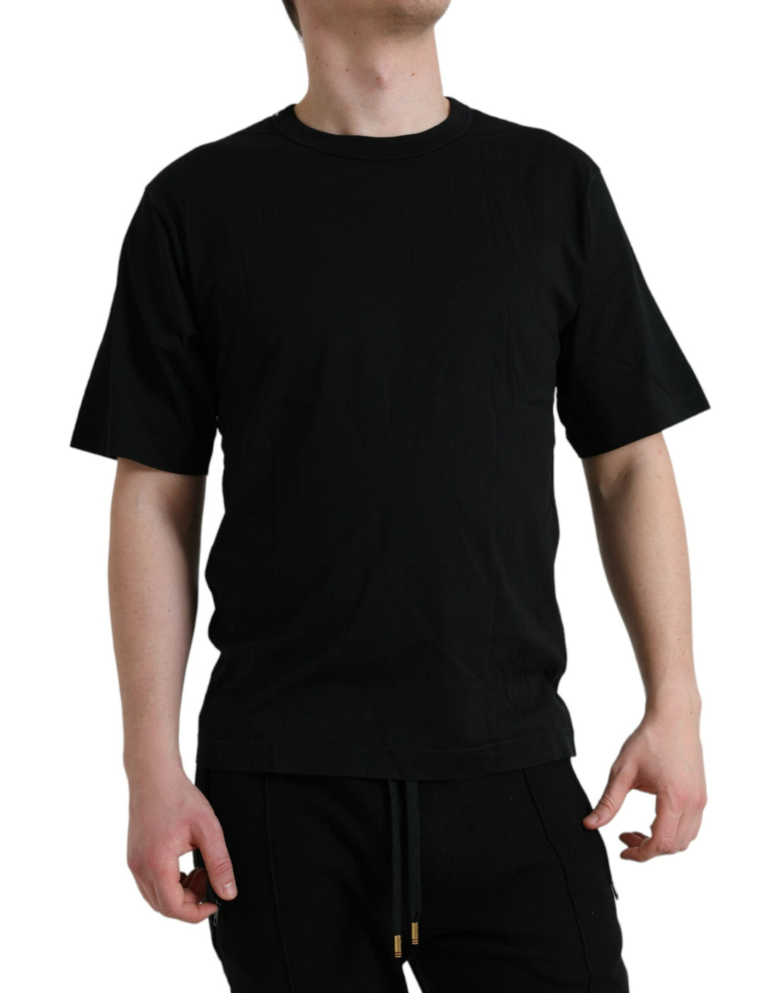 Dolce &amp;amp; Gabbana svart t-shirt med präglad logotyp och rund halsringning, korta ärmar