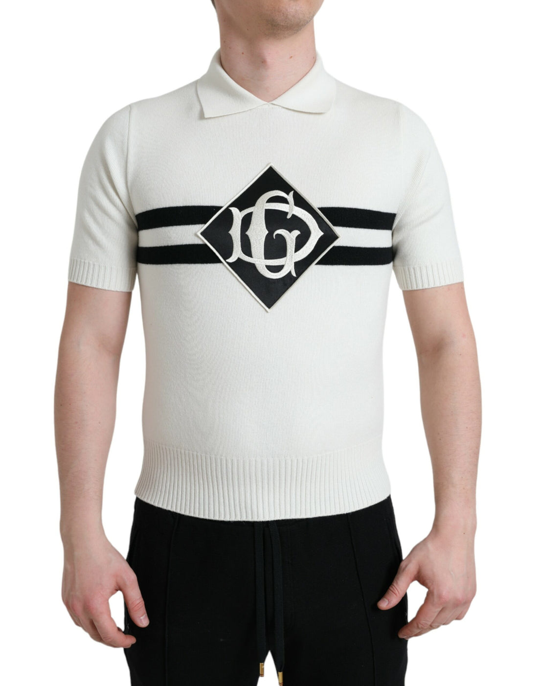 Dolce &amp;amp; Gabbana Vit DG Logotypkrage Henleyskjorta T-shirt
