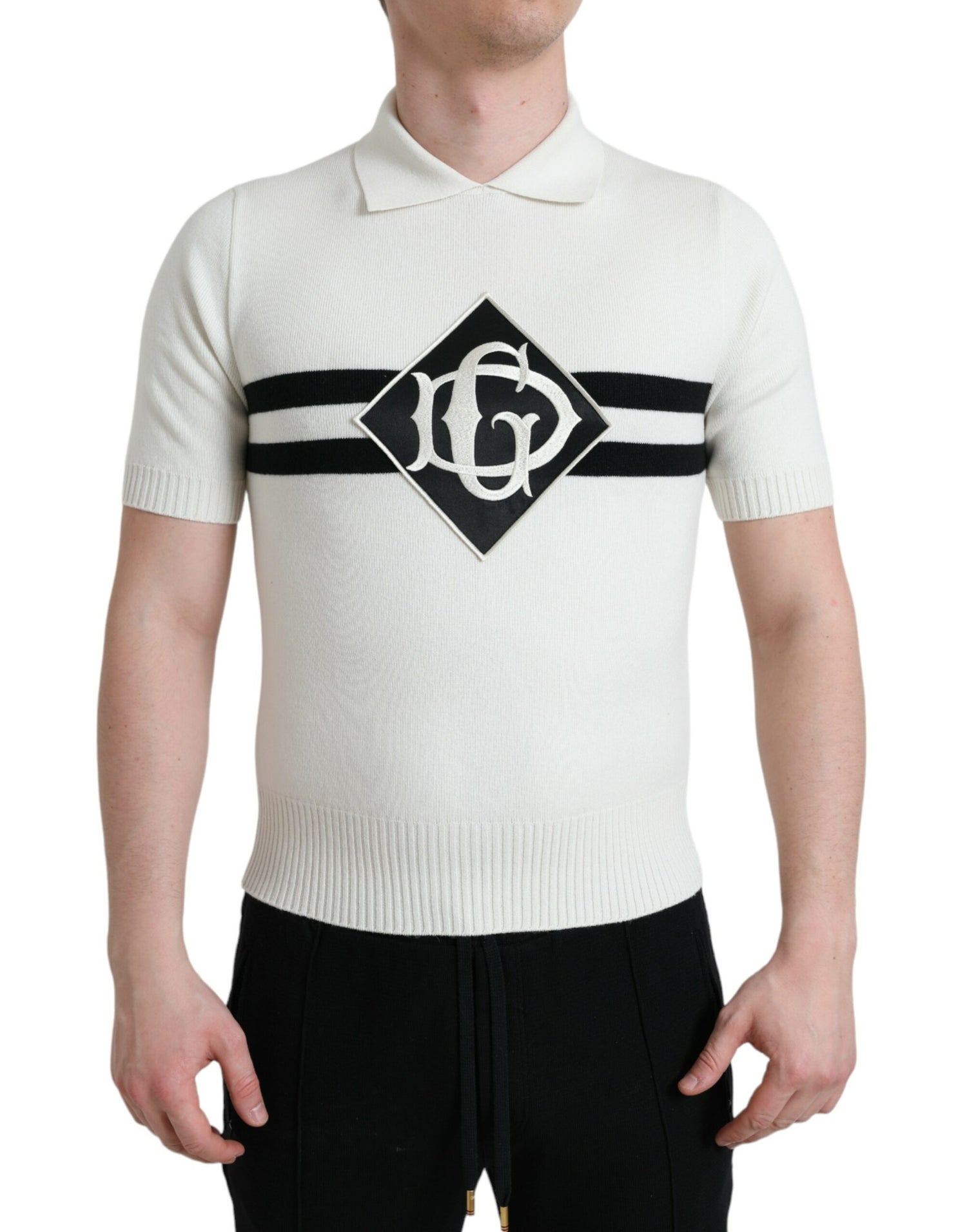 Dolce &amp;amp; Gabbana Vit DG Logotypkrage Henleyskjorta T-shirt