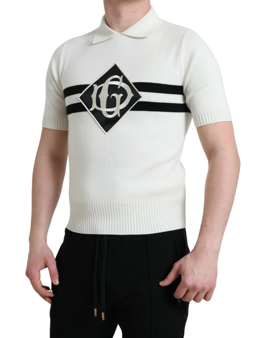 Dolce &amp;amp; Gabbana Vit DG Logotypkrage Henleyskjorta T-shirt
