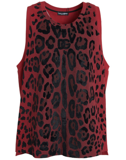 Dolce &amp;amp; Gabbana Röd Leopardmönstrad Ärmlös Linne T-shirt