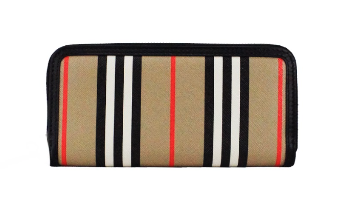 Burberry Ellerby svart läderplånbok med ikonrandig kanvas med dragkedja runt kontinental