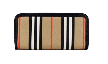 Burberry Ellerby svart läderplånbok med ikonrandig kanvas med dragkedja runt kontinental
