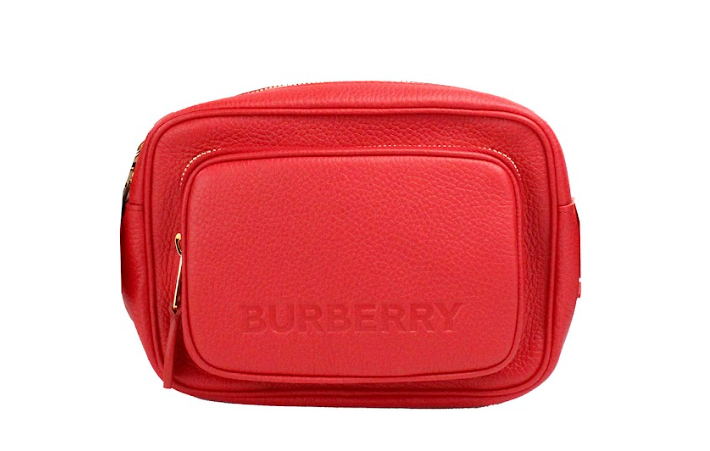 Burberry Liten Branded Klarröd Kornig Läderväska med Kameraaxelrem