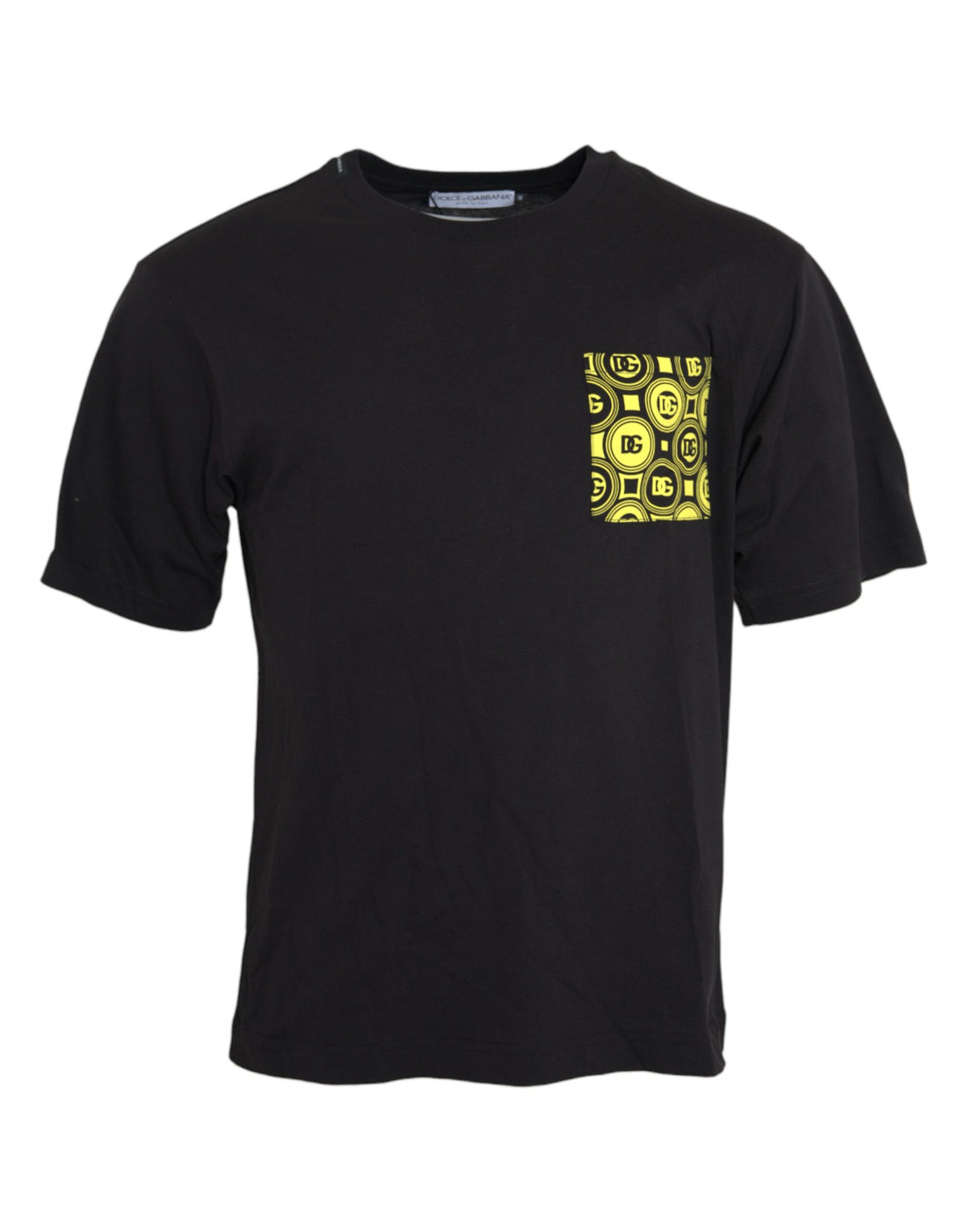 Dolce &amp;amp; Gabbana svart t-shirt med rund hals och tryck i bomull med fickor