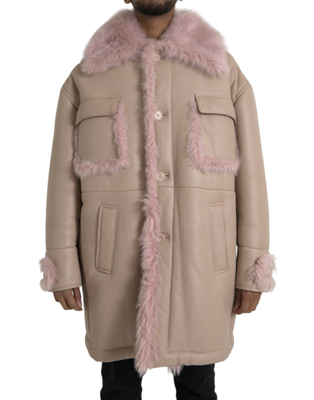 Dolce &amp;amp; Gabbana Beige Rosa Lammskinnskappa Jacka