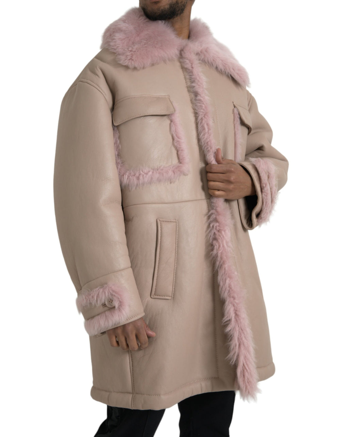 Dolce &amp;amp; Gabbana Beige Rosa Lammskinnskappa Jacka