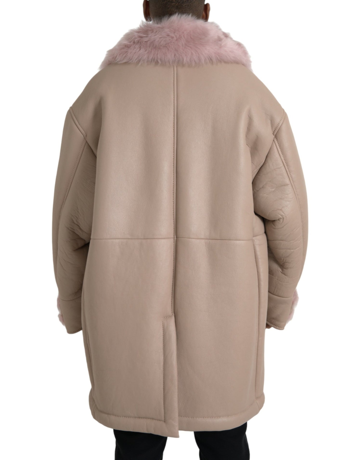 Dolce &amp;amp; Gabbana Beige Rosa Lammskinnskappa Jacka