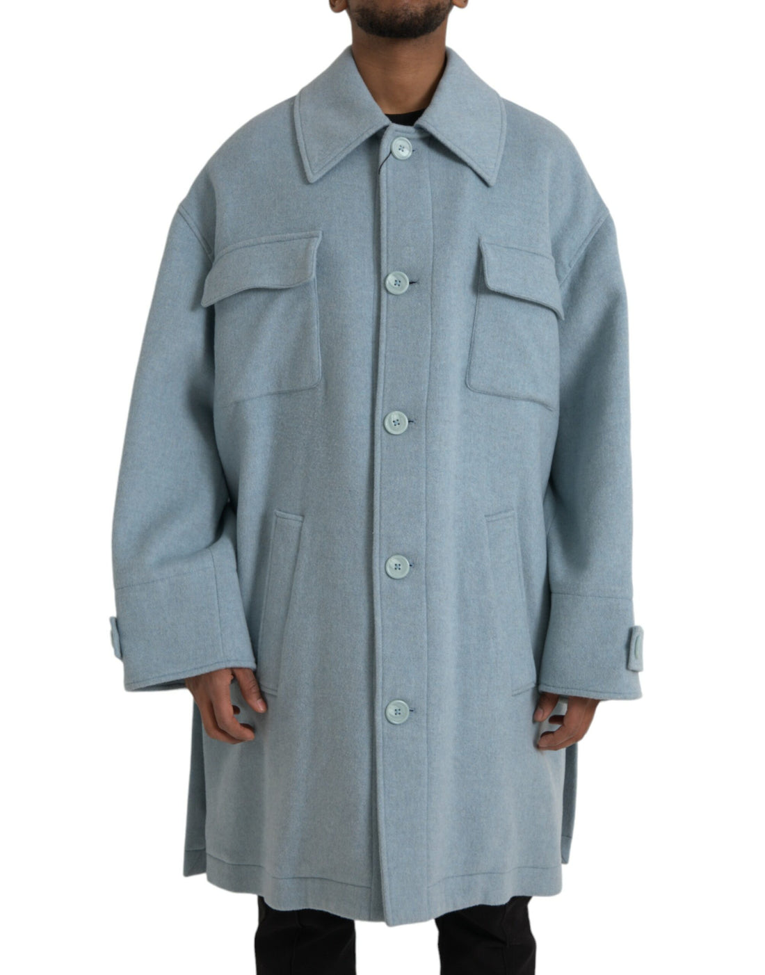 Dolce &amp;amp; Gabbana ljusblå ulltrenchcoat med knappar