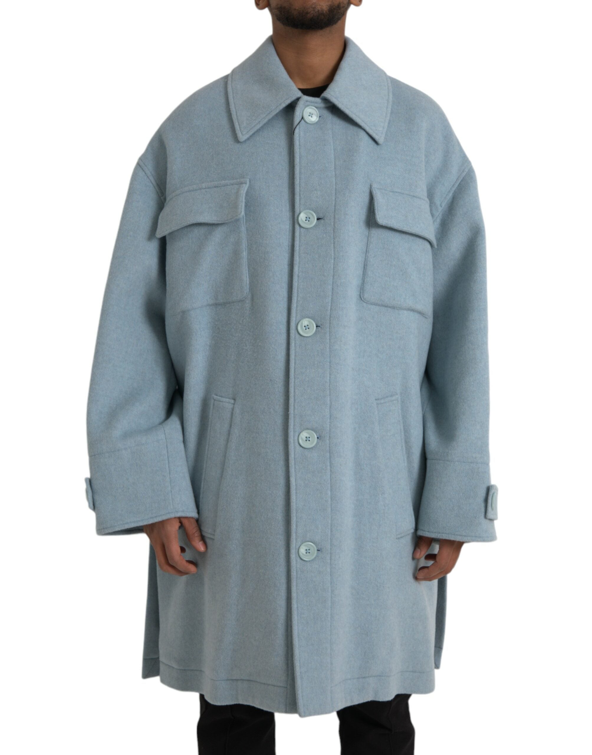 Dolce &amp;amp; Gabbana ljusblå ulltrenchcoat med knappar