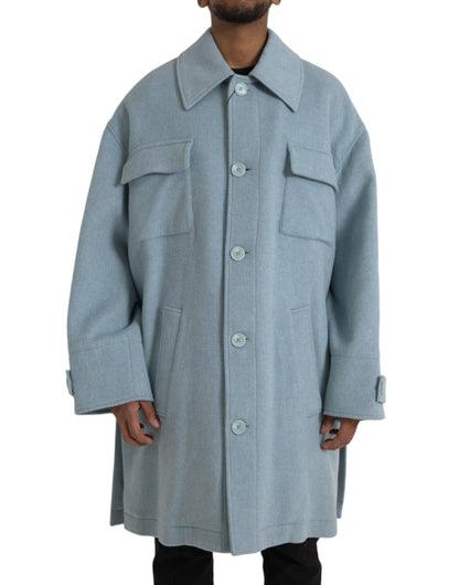 Dolce &amp;amp; Gabbana ljusblå ulltrenchcoat med knappar