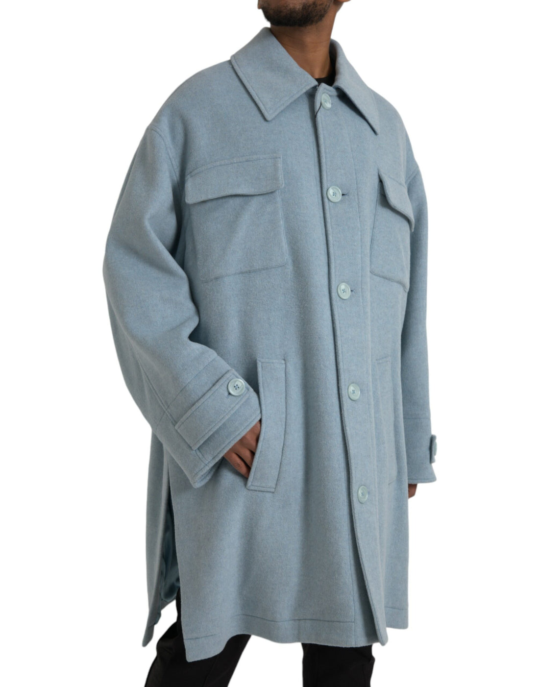 Dolce &amp;amp; Gabbana ljusblå ulltrenchcoat med knappar
