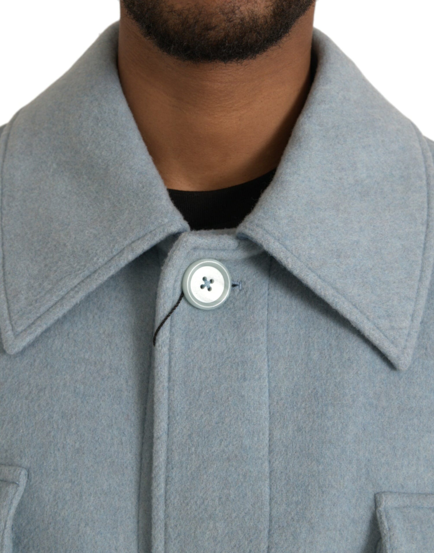 Dolce &amp;amp; Gabbana ljusblå ulltrenchcoat med knappar